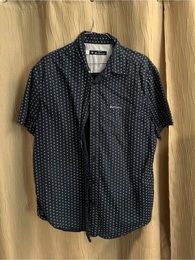 Ben Sherman Navy Short-Sleeve Button-Down with Light Dot Print